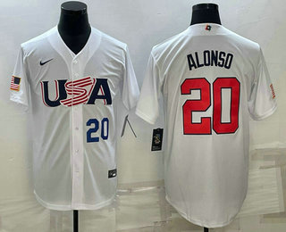 Mens USA Baseball #20 Pete Alonso Number 2023 White World Baseball Classic Stitched Jerseys->2023 world baseball classic->MLB Jersey